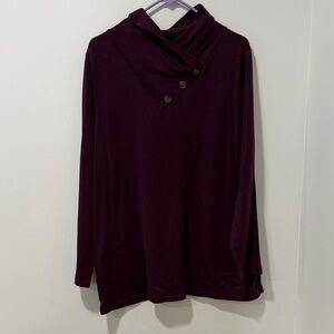 Chico’s Plum Long Sleeve Cowl Neck Top with pockets, Chico’s Size 3